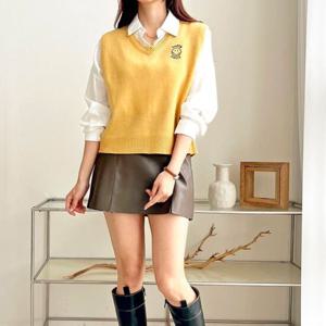 샵앤) 여성 V넥 스마일 니트 조끼 21DS-WVS-3764-퍼플