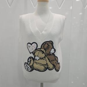 [밸리걸]베어 패치 브이넥 니트 조끼 921331