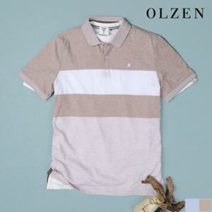 [올젠]블록 배색 반팔 카라 티셔츠 (ZPD2TT1803)