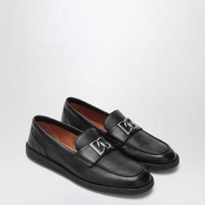 DOLCE&GABBANA Black leather loafers with DG logo A50601A8034/R_DOLCE-80999