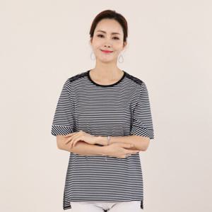 애비뉴투지 엄마옷 마린 레이스배색 반팔 단가라 티셔츠 A05009