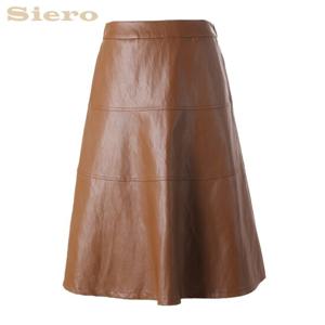 [시에로]미디 기장 페이크 레더 절개 스커트 SI1SKF414