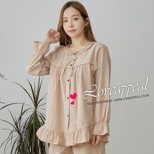 [러브어필] 국산 선염 스트라이프 베이지 캐주얼 여자잠옷WC9581