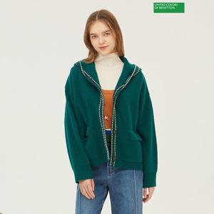 [베네통] 배색 후드 가디건 BAKC65361_GN