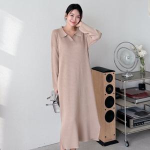 샵앤) 여성 박시 옆트임 카라 롱 원피스 ARA-WDR-3863-진베이지