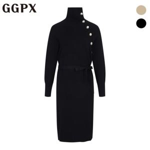 [지지피엑스]폴라 단추 디테일 끈 니트 원피스 (GOBOP031F)
