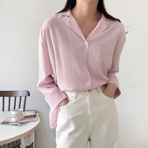 샵앤) 여성 카라넥 루즈핏 옆선 단추 데일리 봄 블라우스 NYS-WBL-4226-핑크