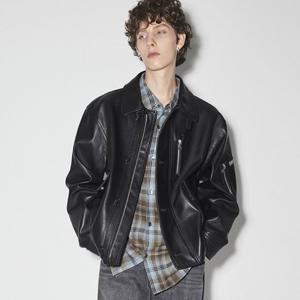 [버커루]남성 루즈핏 고트스킨 카라 라이더 자켓 B255LR360P