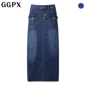 [GGPX] 버튼 포인트 데님 롱 스커트 (GP2SK026F)