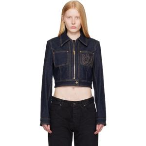 25 SS 아미리 여성 네이비 집업 크롭 데님 재킷 252886F060000