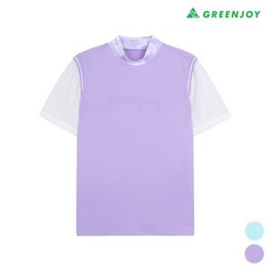 [그린조이] 여성 소매 배색 레이어드 솔리드 반폴라 티셔츠