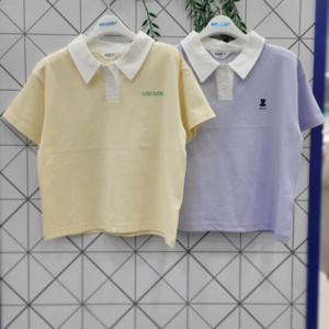 [에꼴리에]4부 배색 오픈 카라티 24B1464