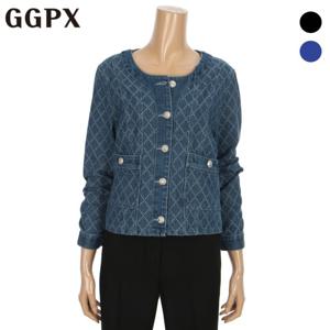 [지지피엑스]노카라 실버 버튼 퀼팅 데님 자켓 (GO8JK006F)