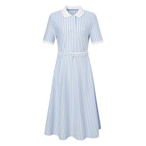 헤지스 여성 25SS 아이코닉 A라인 스트라이프 반팔 피케 원피스 블루 HSDR5BC32B2