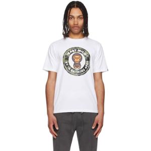 25 SS BAPE 남성 화이트 퍼스트 카모 마일로 비지 웍스 티셔츠 251546M213094