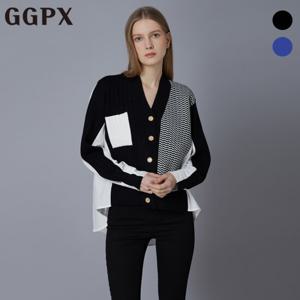[GGPX] 셔츠 배색 V넥 믹스 니트 가디건 (GP1KG037F)
