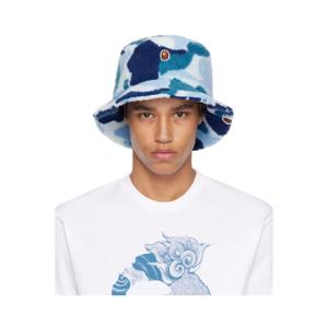 BAPE 버킷햇 블루 ABC 카모 보아 플리스 버킷햇 242546M140003
