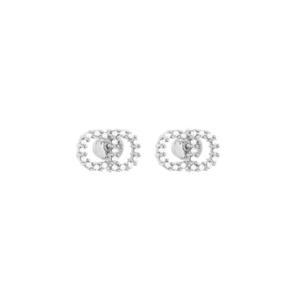 디올 클레어 D 룬 이어링 실버 피니쉬 메탈 화이트 크리스탈 E1715CDLCY-D102