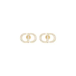 디올 쁘띠 CD 스터드 이어링 골드 피니쉬 메탈   화이트 크리스탈 E1742PTCCY-D301