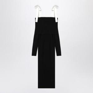ROTATE BIRGER CHRISTENSEN 리본이 달린 검은색 미디 드레스 113718100VI/Q_ROTAT-100