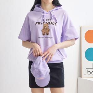 [올리비에스클로젯] 큐티 베어 반팔 후드 티셔츠_O2505TS066B