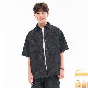 [오션스카이]남아 블랙 데님 반팔 셔츠-EBJB5522D03