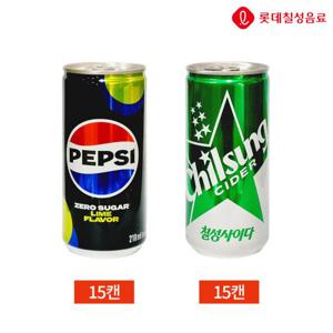 롯데 칠성사이다 펩시제로 210ml 2종 30캔 세트