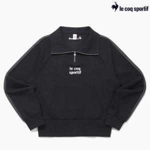 [르꼬끄] 여성 모달 더블텐션 루즈크롭 반집 맨투맨 QQ122OFS12_BLK