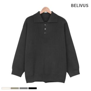 빌리버스 남자 니트 카라 긴팔 무지 티셔츠 BRE046