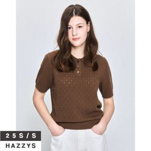 헤지스여성 HSSW5B106 강연 조직감 면 반팔 카라 풀오버