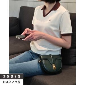헤지스여성 HSTS5B903 브이넥 카라배색 반팔 피케 티셔츠