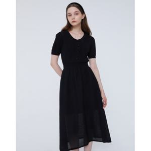 질스튜어트 뉴욕 여성 24SS 블랙 소재배색 플레어 라인 반팔 니트원피스 JSSW4B520BK