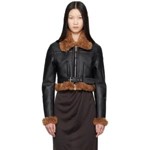 Stella McCartney 재킷 블랙 플러시 테디 인조 가죽 바이커 재킷 242471F063001