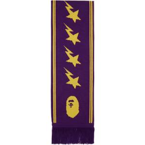 BAPE 스카프 퍼플   옐로우 베이프 로고 자카드 롱 스카프 242546M150003