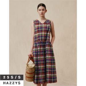 헤지스여성 HSDR5B502 린넨 마드라스체크 슬리브리스 원피스