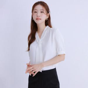 [로엠]베이직 반팔 타이블라우스(2colors)_RMBLE24R05
