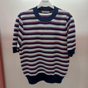 Latium HC06 찰랑찰랑한 뜨개 느낌 5부 단가라 매직스카시 라운드 반팔 니트티 T2552sw15N
