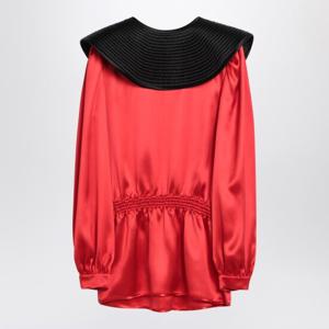 발렌티노 블랙 칼라 레드 실크 새틴 블라우스 6B0AEAM17S9 DUT