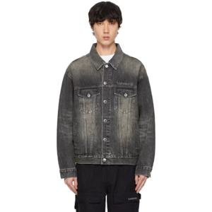 BAPE 청자켓 블랙 디스트레스 트러커 데님 재킷 242546M177004