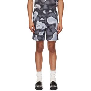 BAPE 반바지 블랙   그레이 리퀴드 카모 원 포인트 스윔 쇼츠 241546M193016