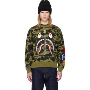 BAPE 스웨트셔츠 그린 퍼스트 카모 샤크 크루넥 스웨트셔츠 242546M204007