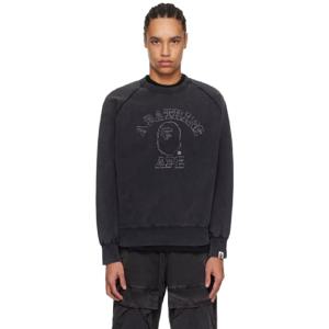 BAPE 스웨트셔츠 블랙 워싱 컬리지 패치 루즈 핏 스웨트셔츠 242546M204011
