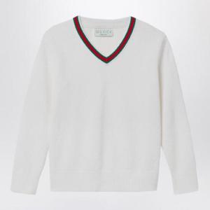 GUCCI White jumper with Web ribbon 807873XKEIS/Q_GUC-9060