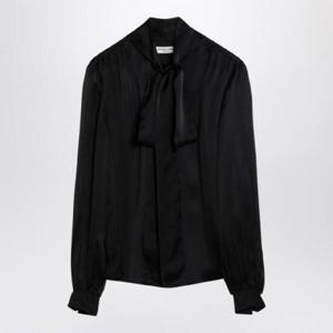 SAINT LAURENT 목에 리본이 달린 검은색 실크 셔츠 769138Y3I13/XH_YSL-1000
