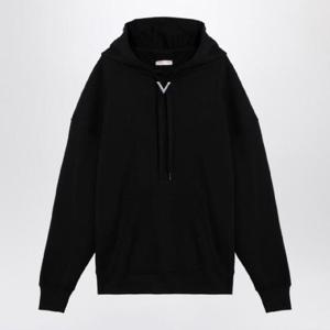VALENTINO V 디테일이 들어간 블랙 코튼 후드 스웨트셔츠 5V3MF25RADJ/XH_VALE-0NO