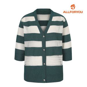 [올포유] 여성 스트라이프 브이넥 7부 니트 가디건 ALSCM4251-804