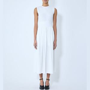 25 SS 토템 크루넥 개더드 코튼 미디 티셔츠 드레스 화이트 242 WRD1783 FB0093 059