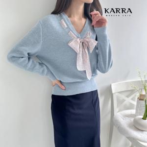 [카라]KARRA 스티치리본브이넥니트+브로치SET_KB3SKN027A