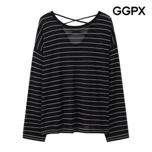 GGPX  반전 X끈 스트라이프 시스루 니트 (GP5KP023F)