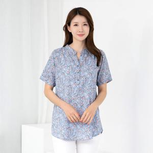 [모슬린]엄마옷 라운드 면 반오픈 플라워 블라우스 BL505095 마